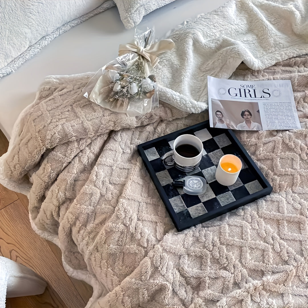 Reversible Sherpa Fleece Blanket for Sofa Bed Cozy Warm Embossed Taffeta Throw