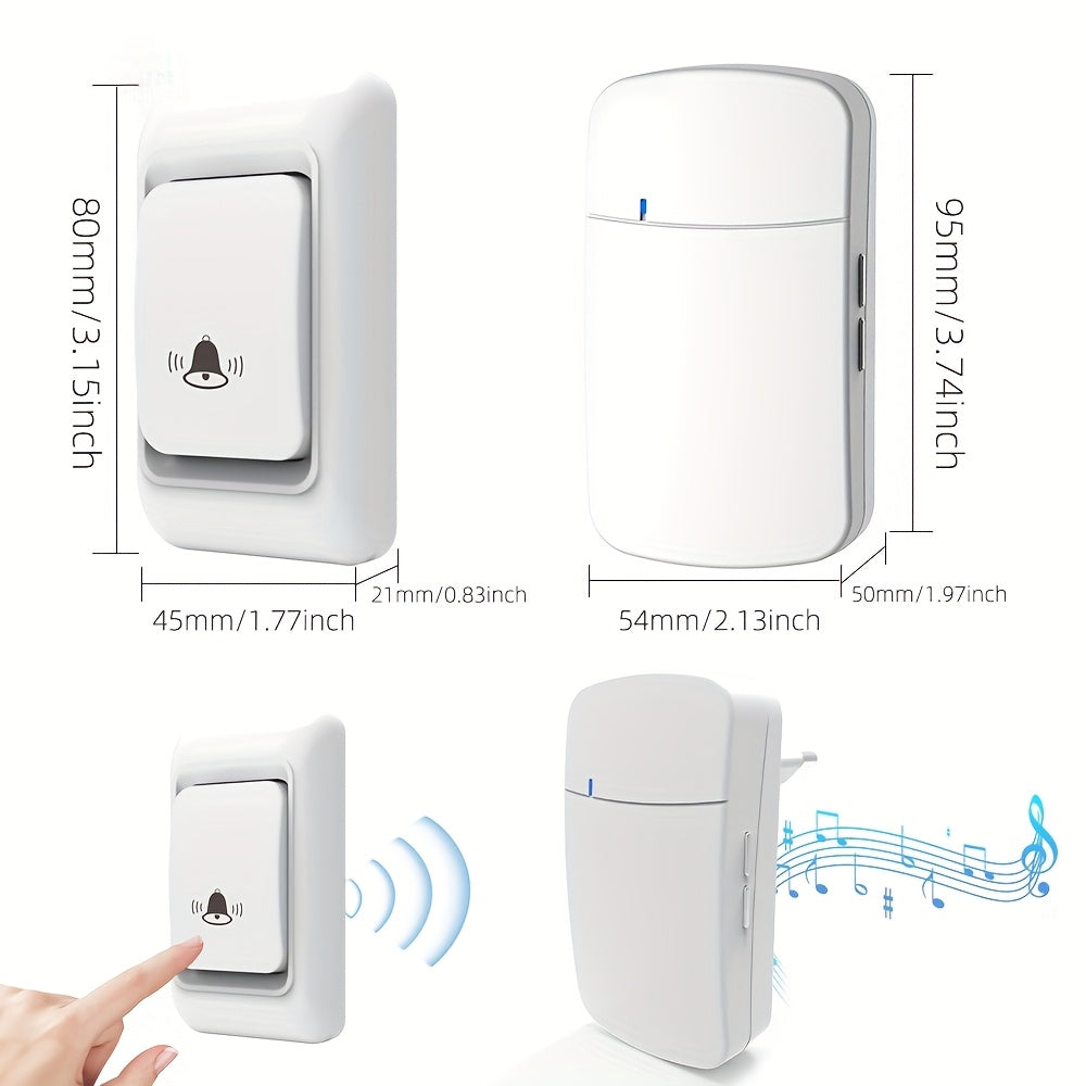 Wireless Doorbell System 304.8m Range Battery Powered 38 Chimes Wall Mount