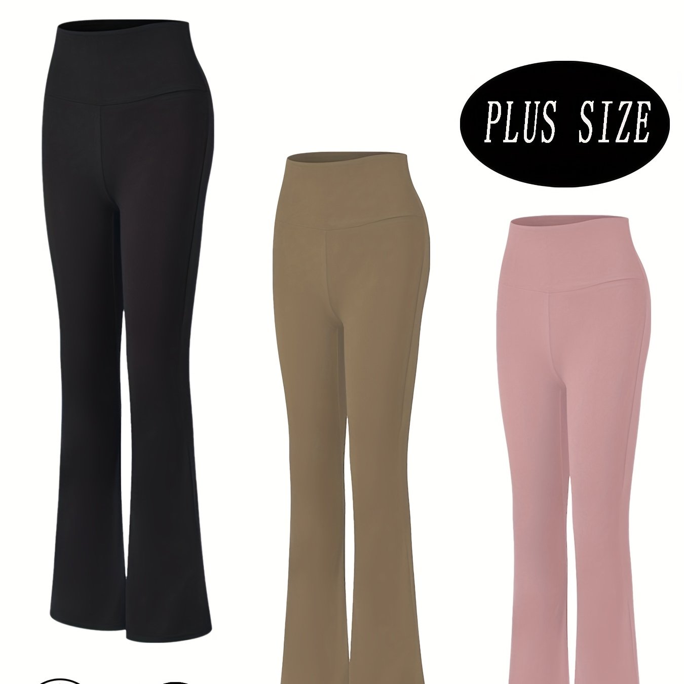 Plus Size Women's Soft High Waisted Flare Pants Leggings Tummy Control