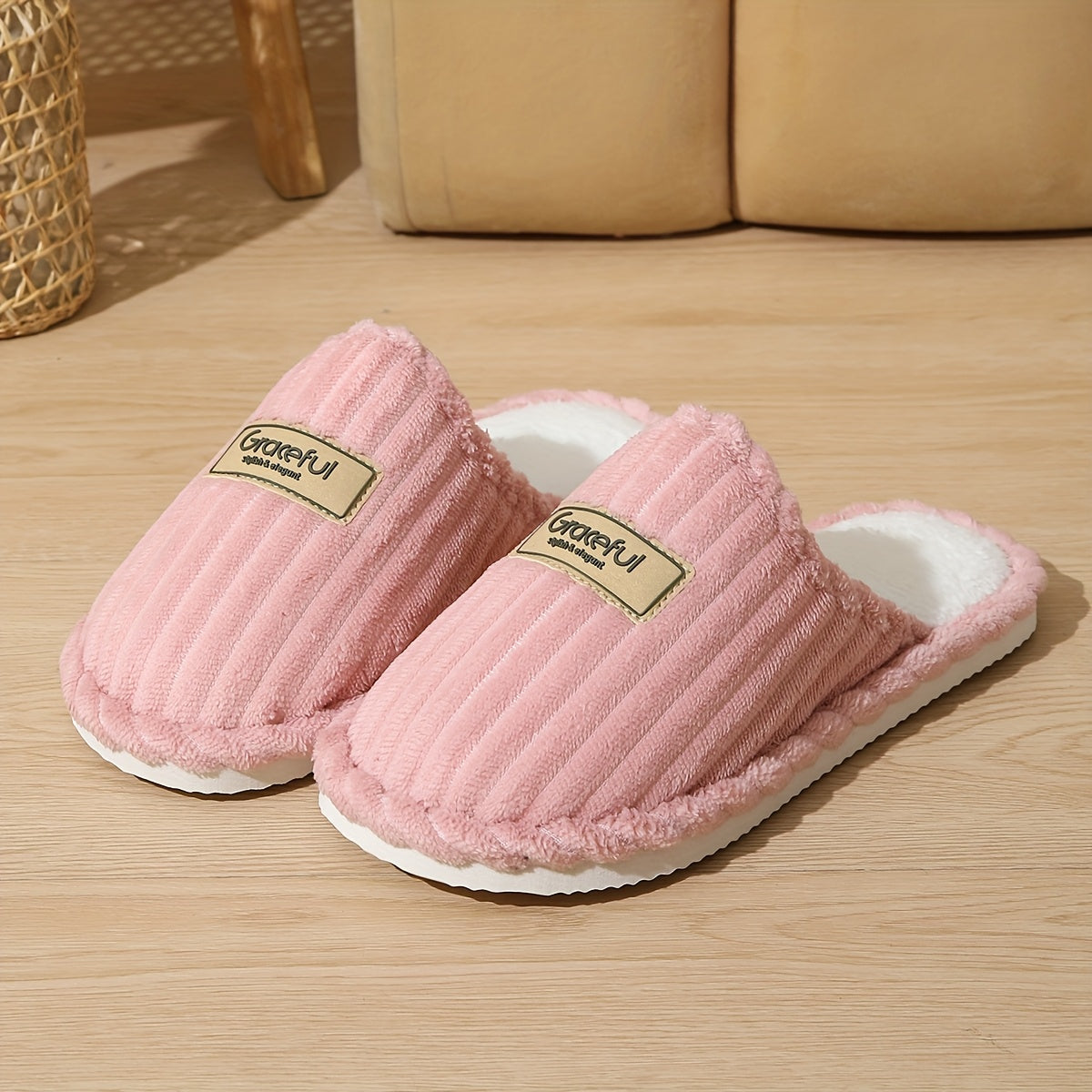 Women's Slip-On Slippers Vertical Stripe Soft Fabric Indoor Outdoor