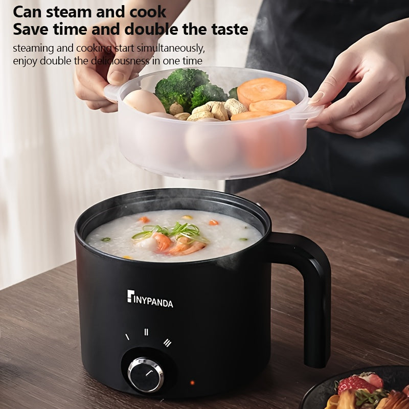Compact black electric hot pot with multiple functions non-stick frying pan European plug