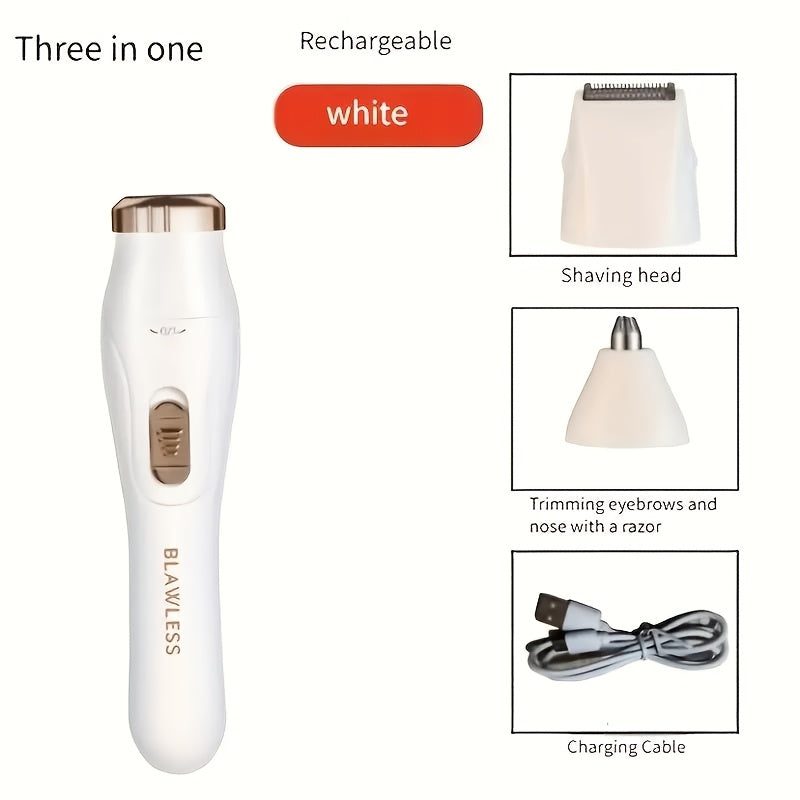 Set de depilación eléctrica 3 en 1 para mujer, recortadora facial, recortadora de nariz, dispositivo para todo el cuerpo, recargable por USB