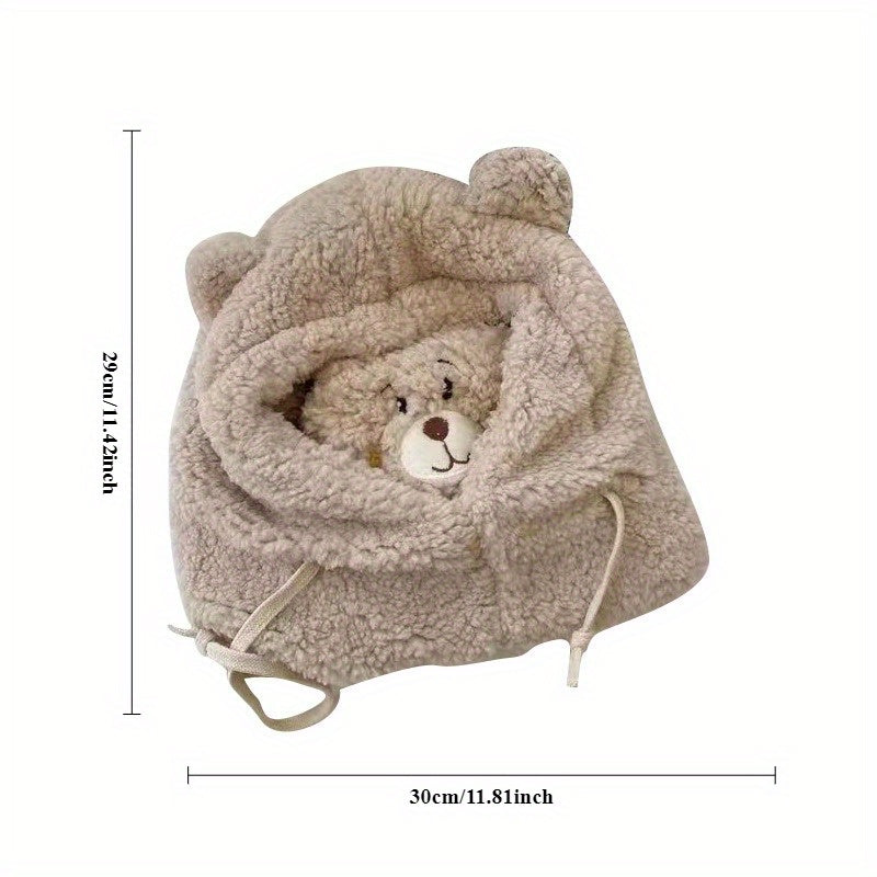 Women's Knitted Polyester Face Scarf Windproof Snowproof Neck Gaiter with Bear Design