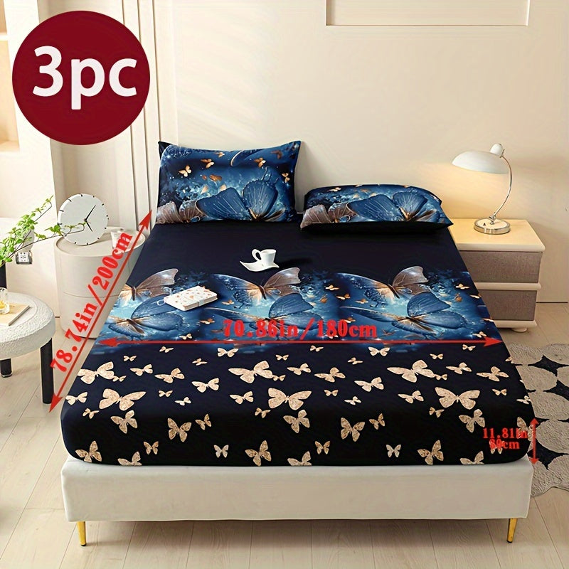 Conjunto de ropa de cama floral de 3 piezas de poliéster para todas las estaciones con fundas de almohada y colcha