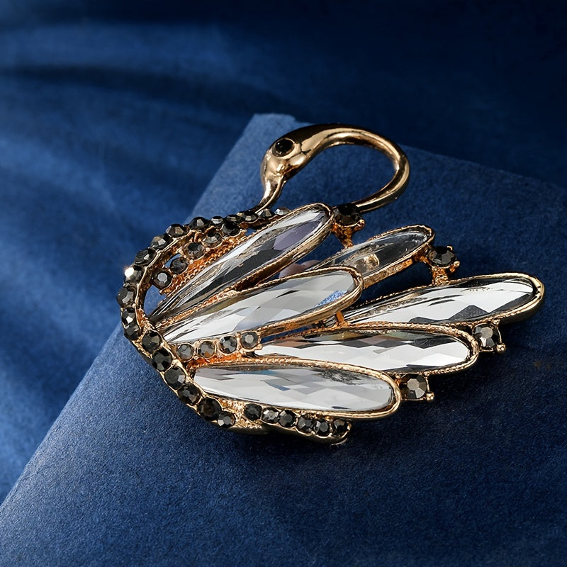 Animal Pin with Crystal Swan and Feather Design for Dresses and Coats