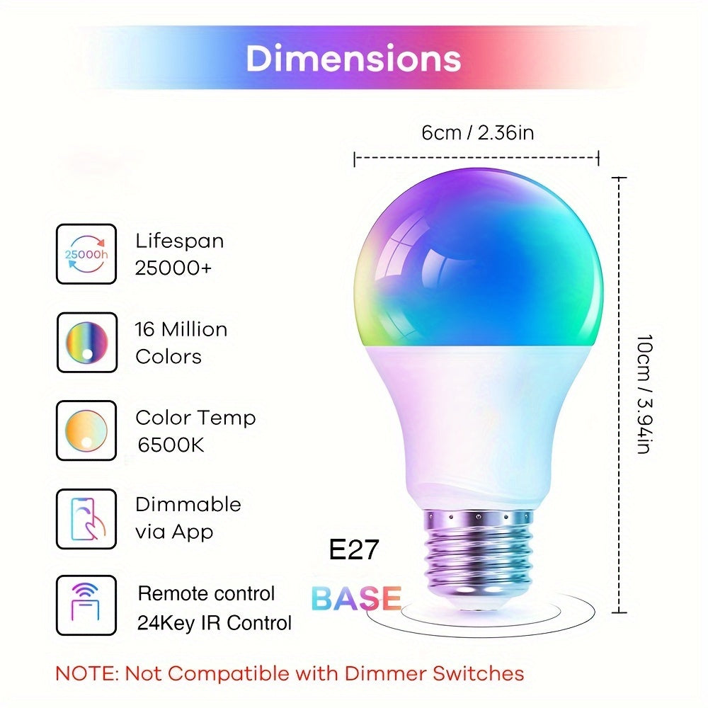 Smart RGBW LED A19 E27 Dimmable Color Changing Smart Bulb with App Control and Music Sync