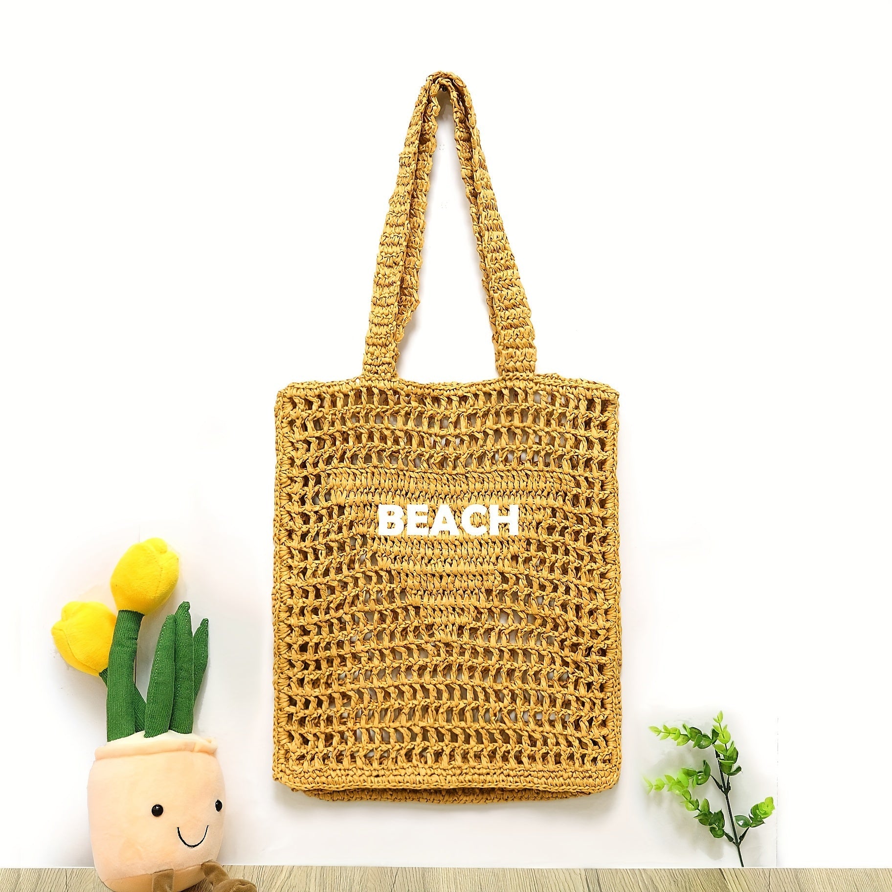 Large Capacity Women's Beach Tote Bag with Custom Embroidery, Hand-Woven Mesh