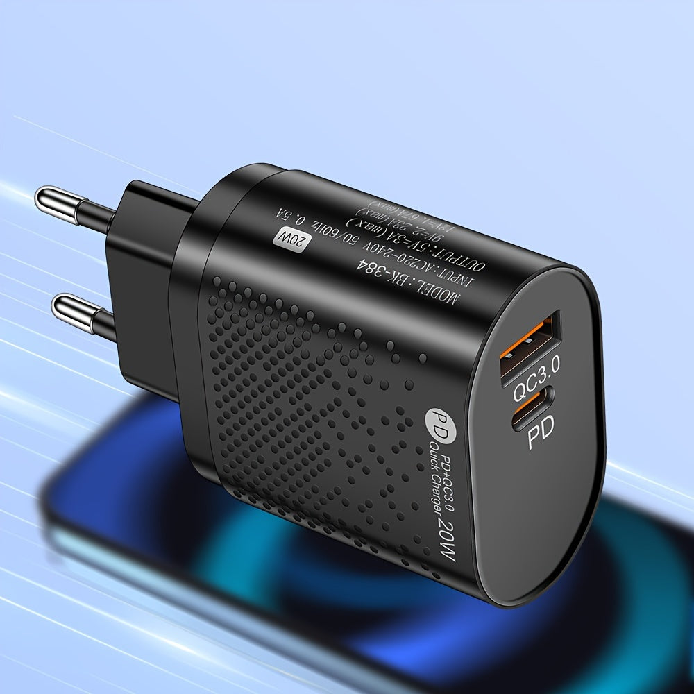 20W Dual Port USB C devor zaryadlagichi tez zaryadlash uchun iPhone va Android telefonlari uchun