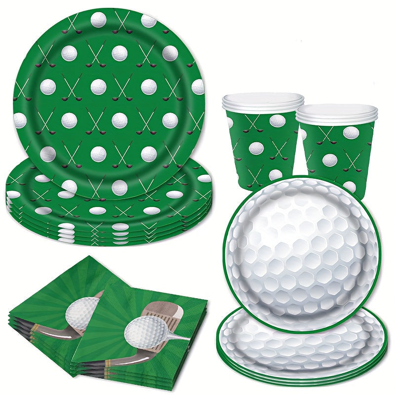 Golf Party Decorations Set 64 Pieces Sports Theme Tableware Plates Napkins Cups