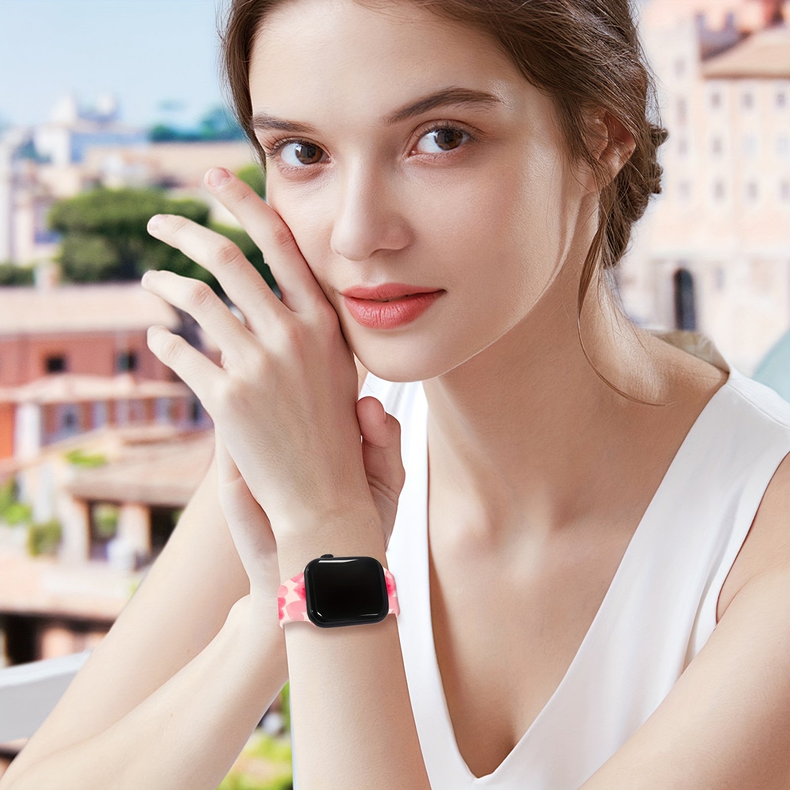 Silicone Smartwatch Band with Deployant Clasp Compatible with iWatch SE Series 1-10 Sport Replacement Strap for Men Women