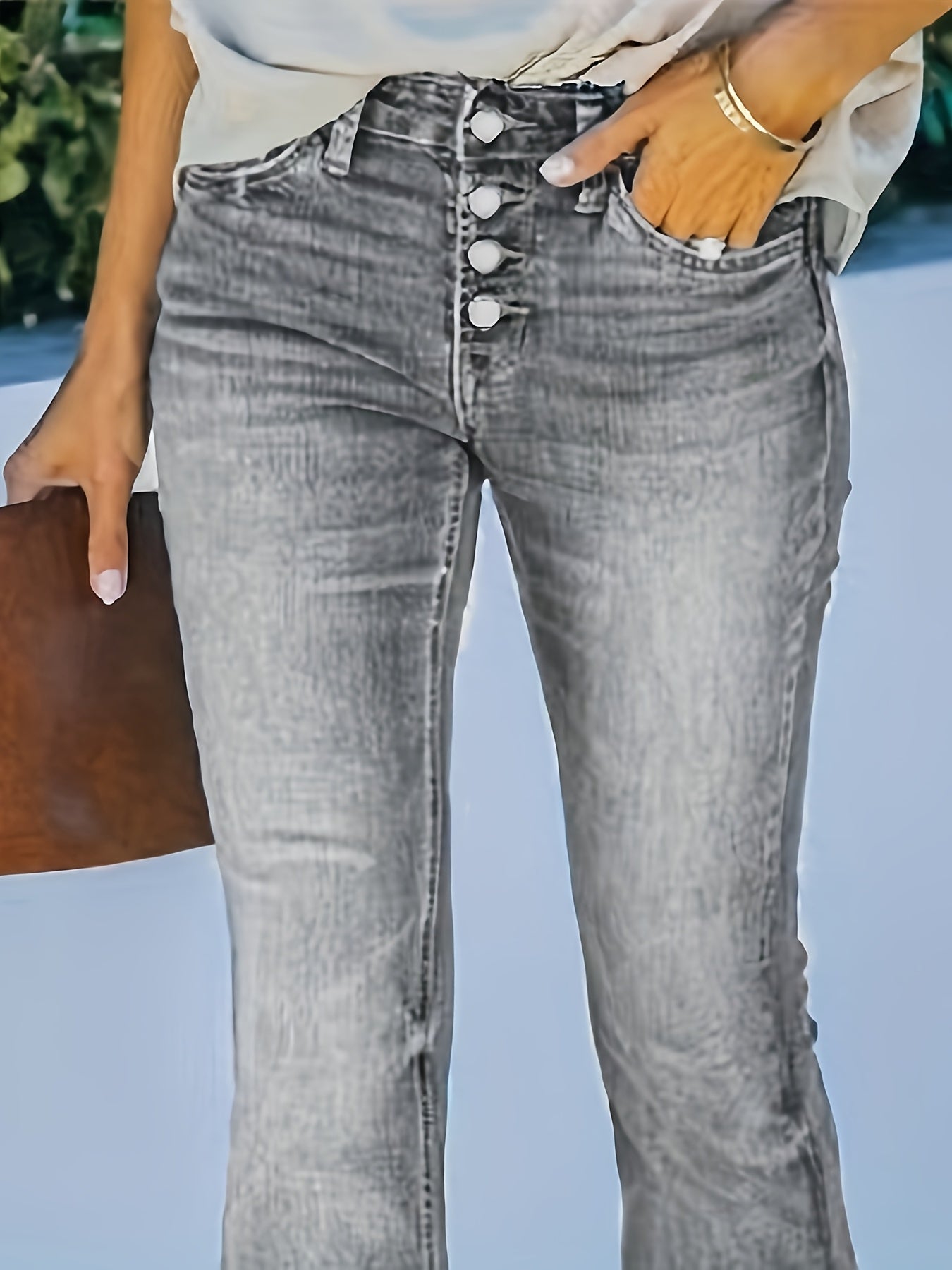 Women Large Size Elastic Trumpet Trousers Black Waist Casual Wear