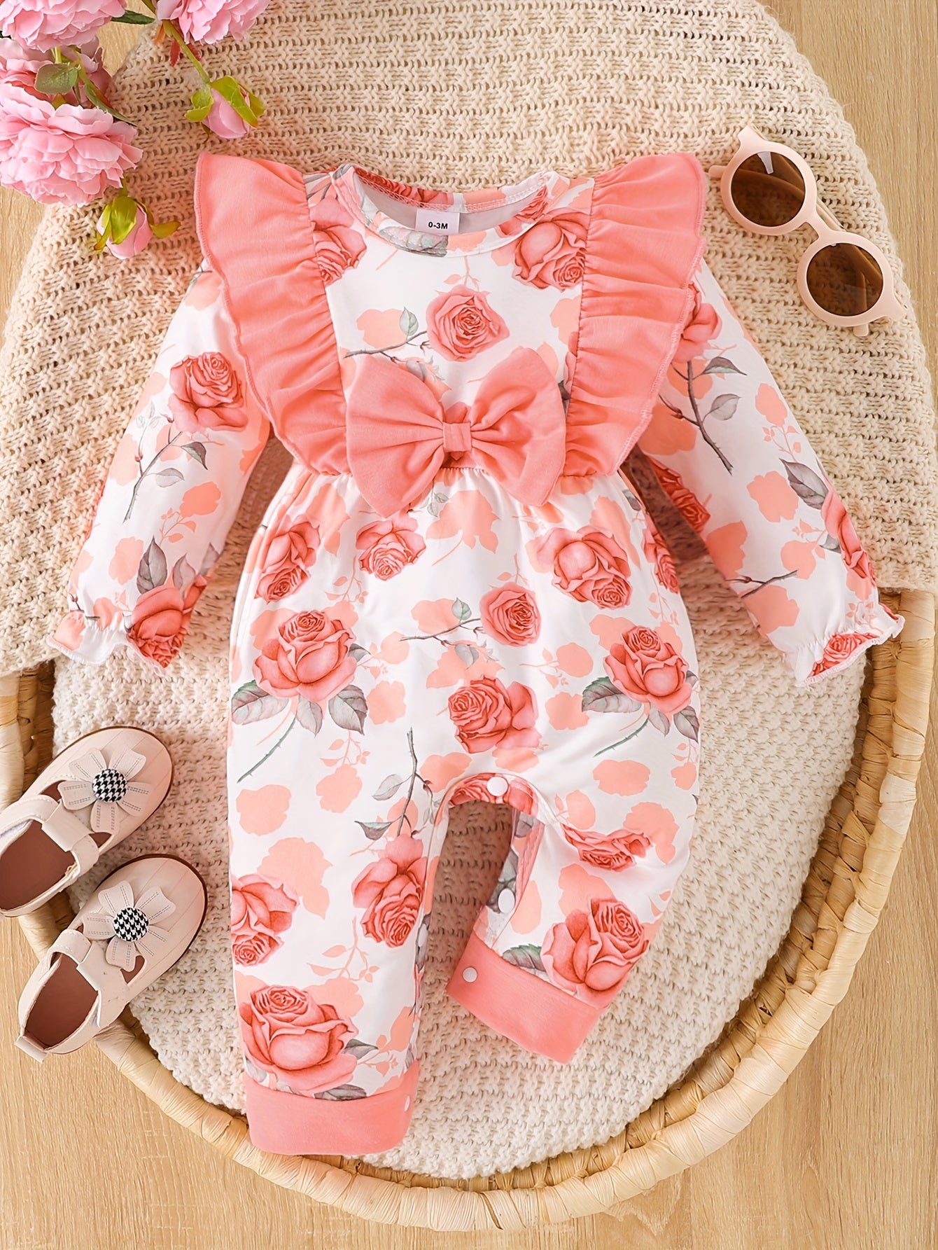 Newborn Baby Girl Onesie with Butterfly and Rose Print Long Sleeve Spring Fall