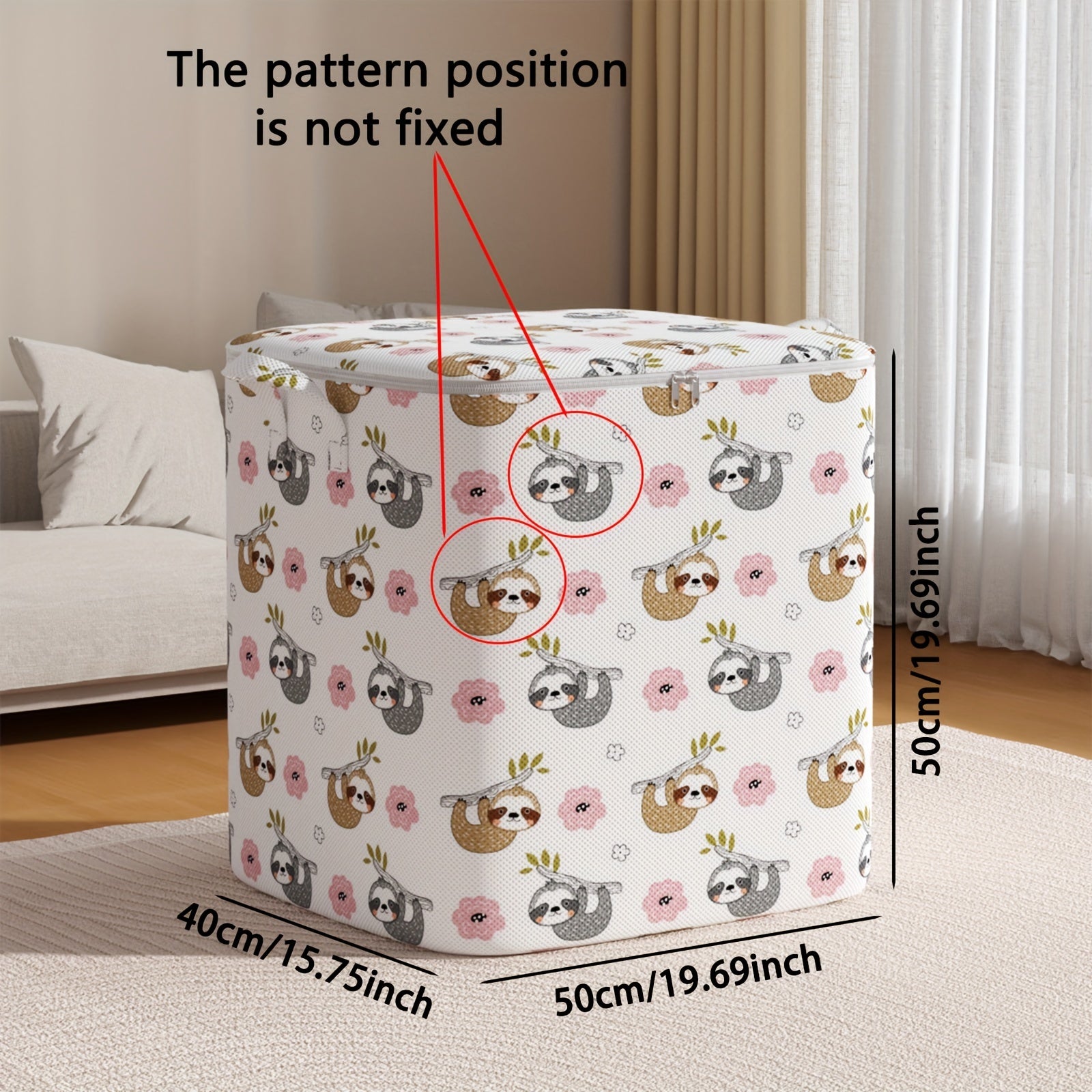 Bolsa de almacenamiento plegable de gran capacidad con patrón de perezoso para dormitorio, lavandería y almacenamiento bajo la cama
