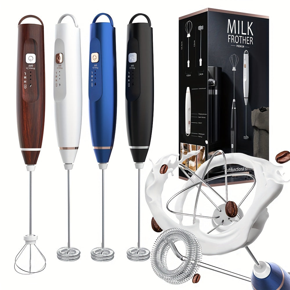 Electric Milk Frother Handheld with 3-Speed Adjustable USB Rechargeable and Stainless Steel Whisks