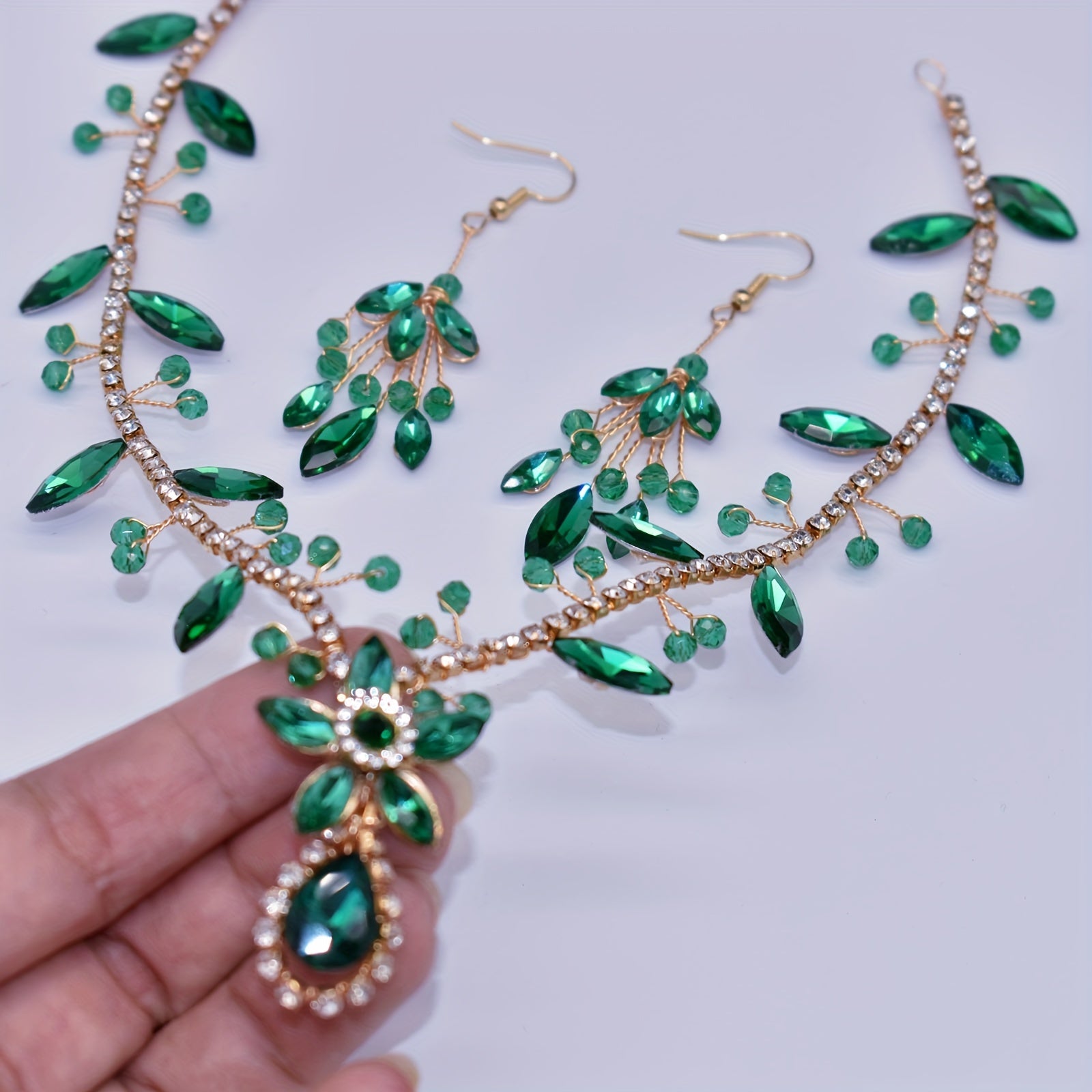 Set of Handmade Rhinestone Headbands with Artificial Crystals and Colorful Pendant Earrings