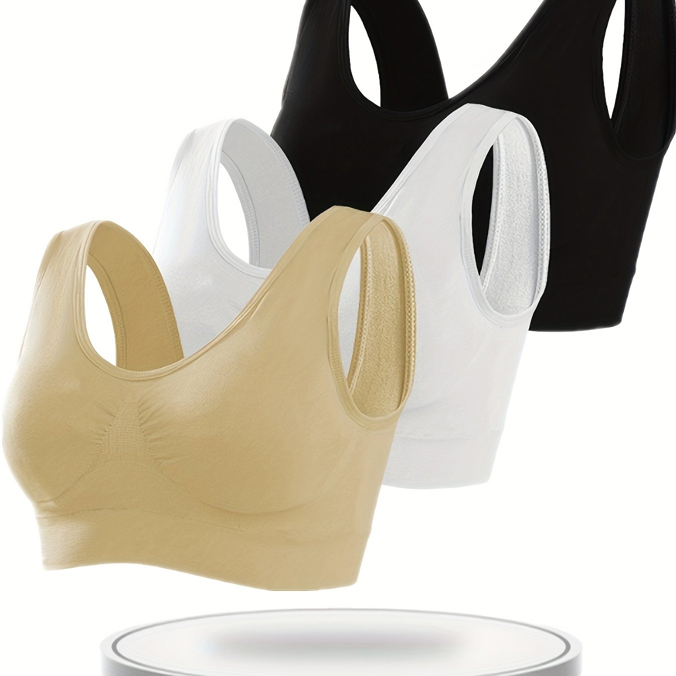 Women's Sports Bras Pack of 3 Wireless Solid Support and Comfort