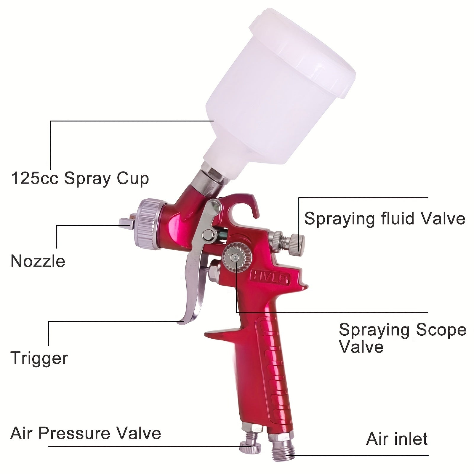 Professional bo'yoq uskunalari uchun Spray Gun 1.0 Caliber Red