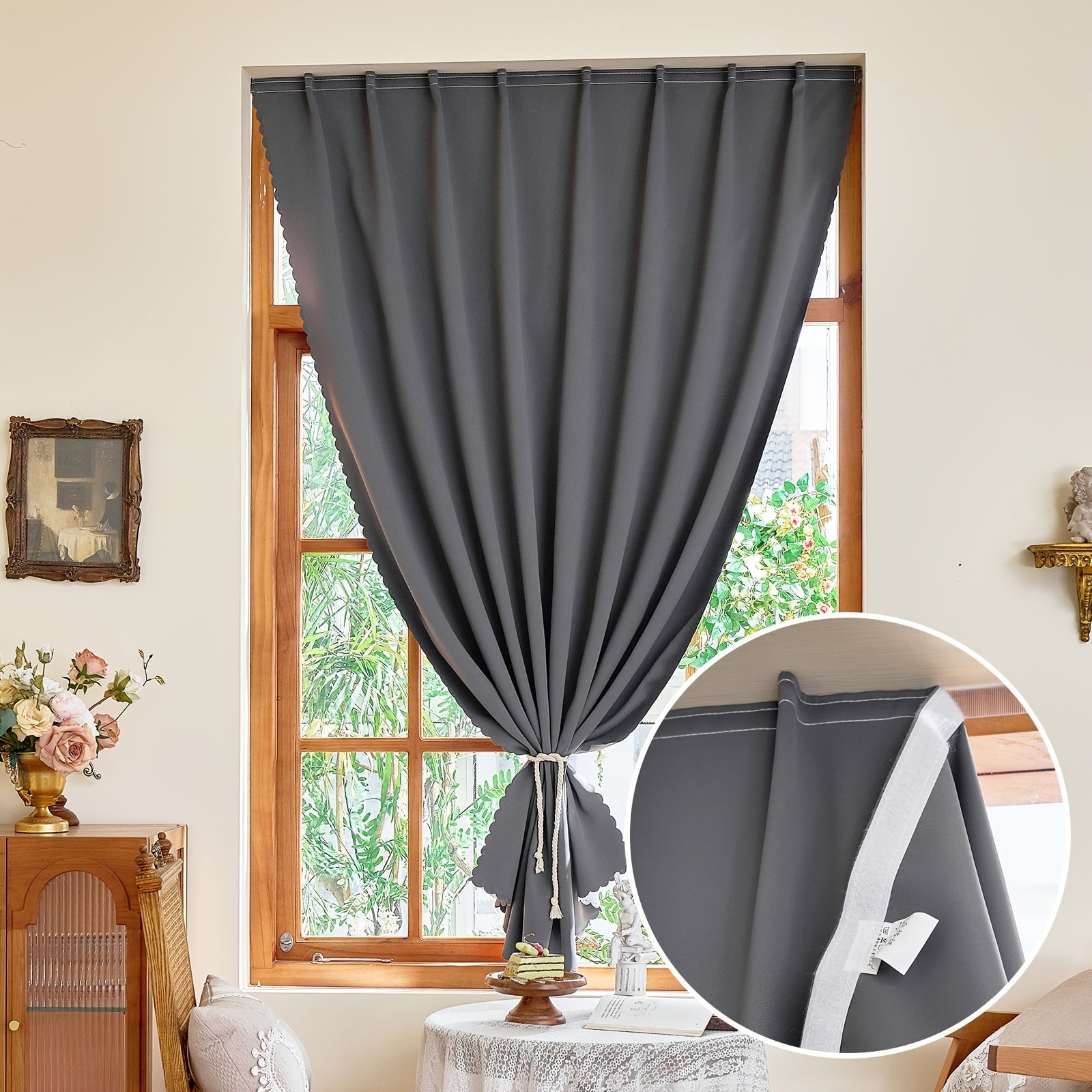 Blackout Curtain Without Rod UV Blocking Easy to Install for Bedroom Living Room Kitchen
