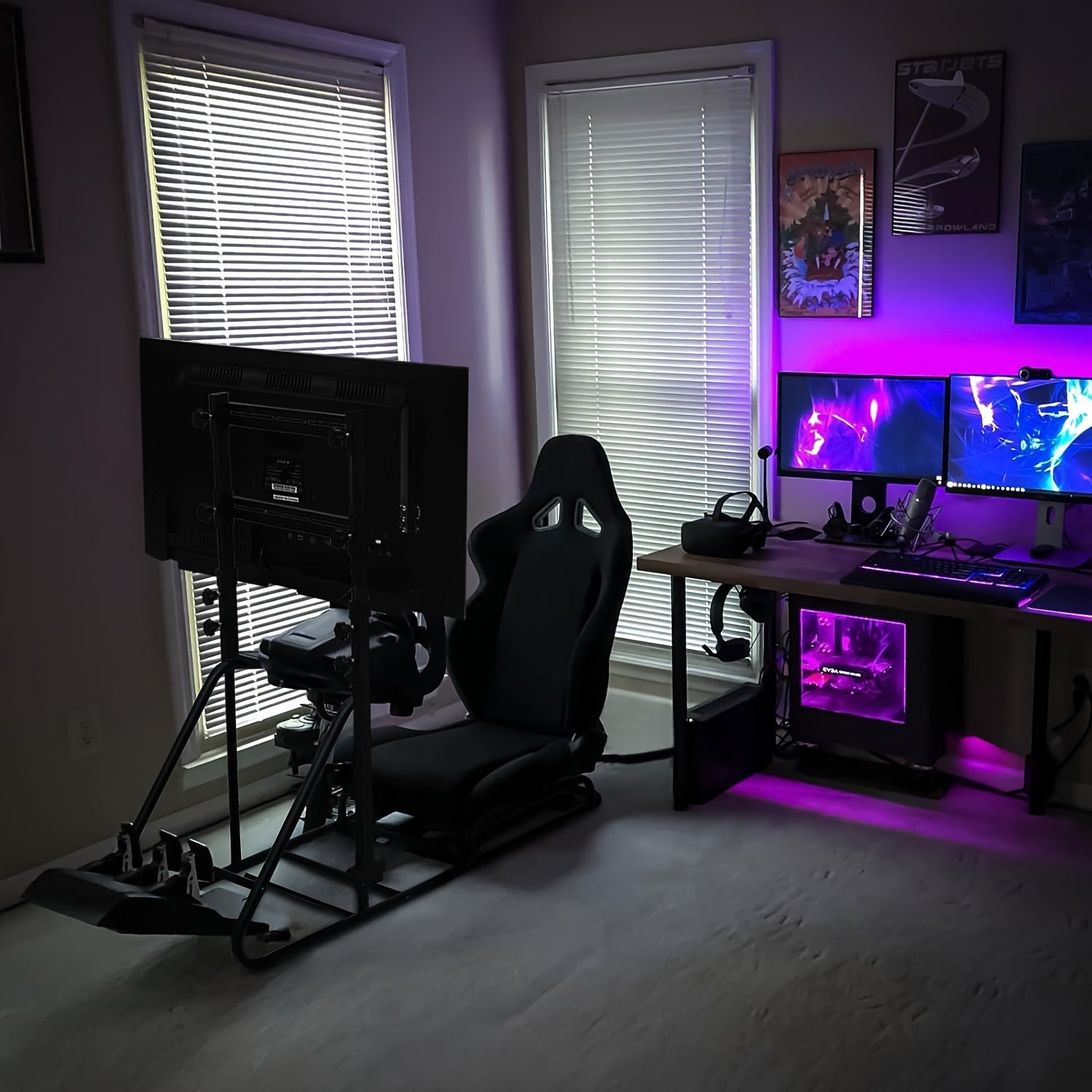 Cockpit de simulador de carreras de metal con soporte para TV para Xbox PlayStation PC