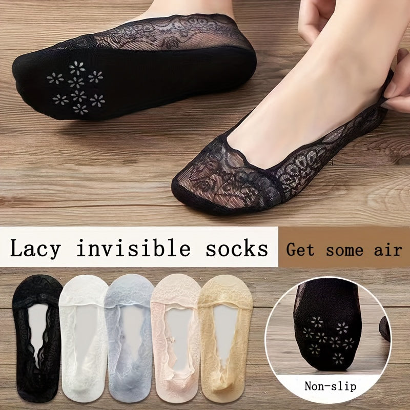 Women's Invisible Socks Pack of 5 Breathable No-Show Lace Socks Assorted Colors