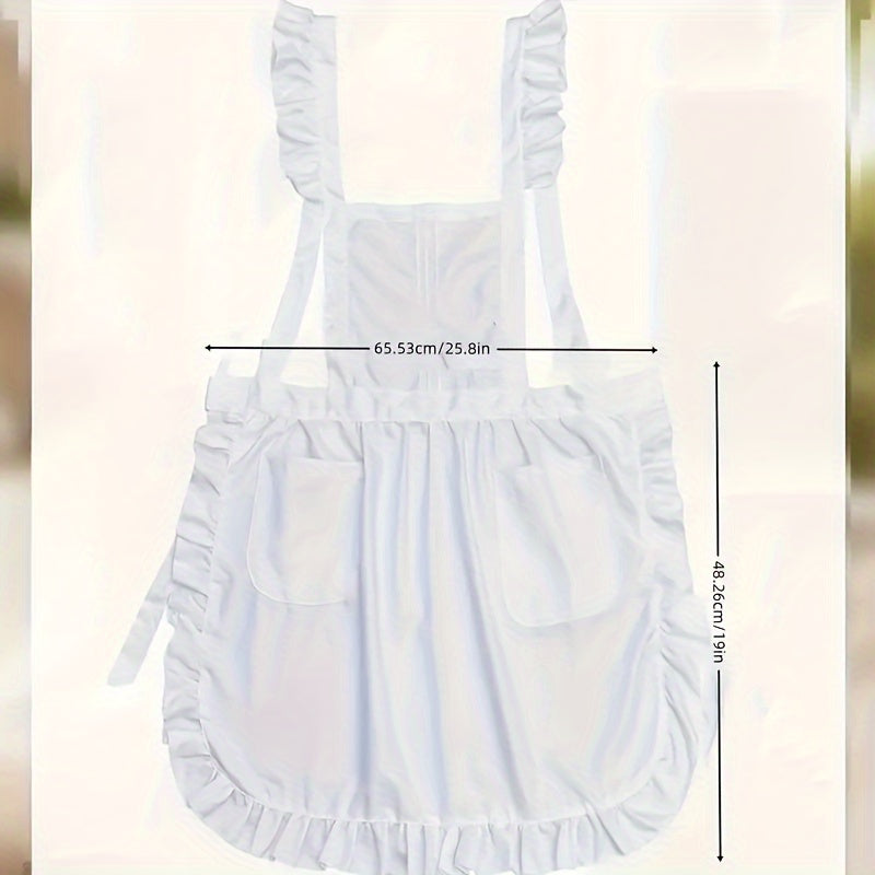 White Vintage Ruffle Apron for Women and Girls with Pockets for Kitchen and Cleaning