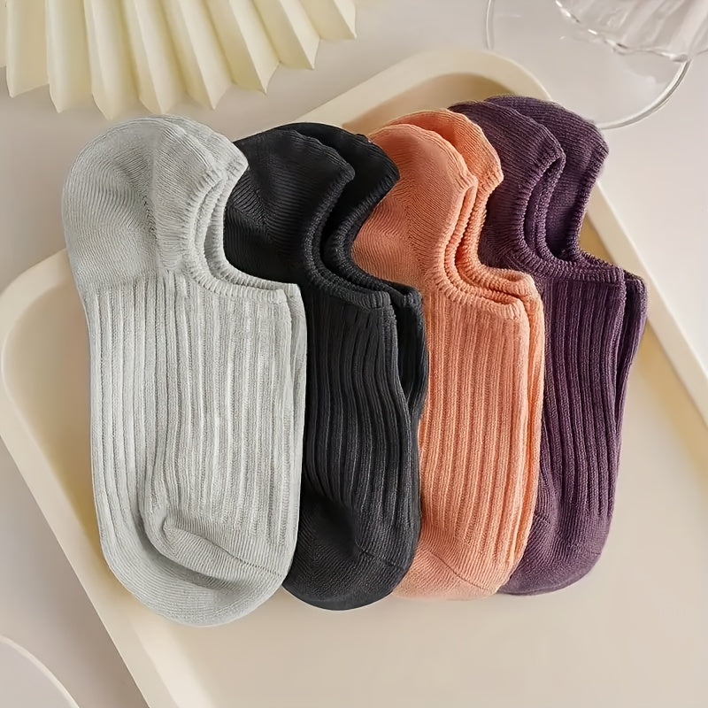 Women's Cotton Blend Invisible Boat Socks Set of 4 in Candy Colors