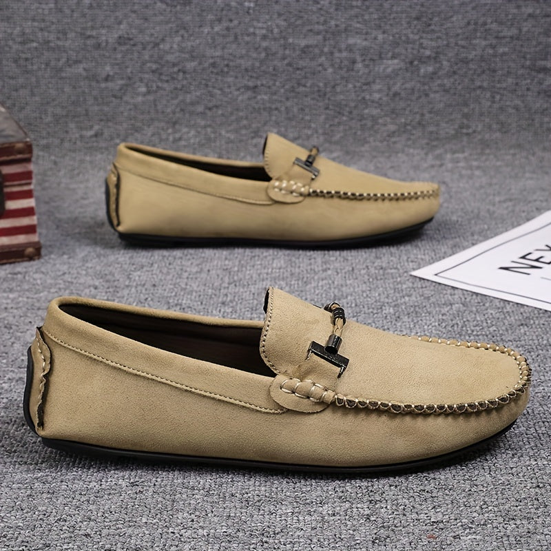 Men's Leather Loafers with Metal Accent Casual Slip-On Shoes for Street Wear