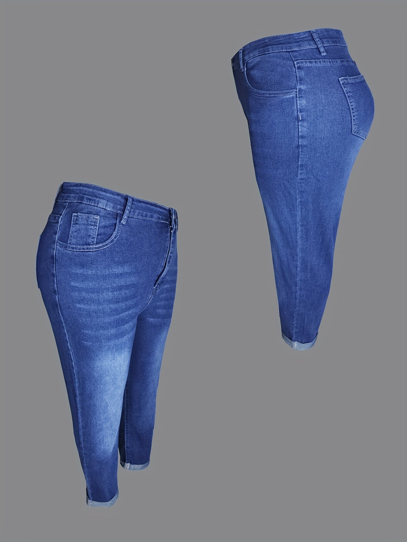 Plus Size Women's High Stretch Rolled Up Jeans Pants