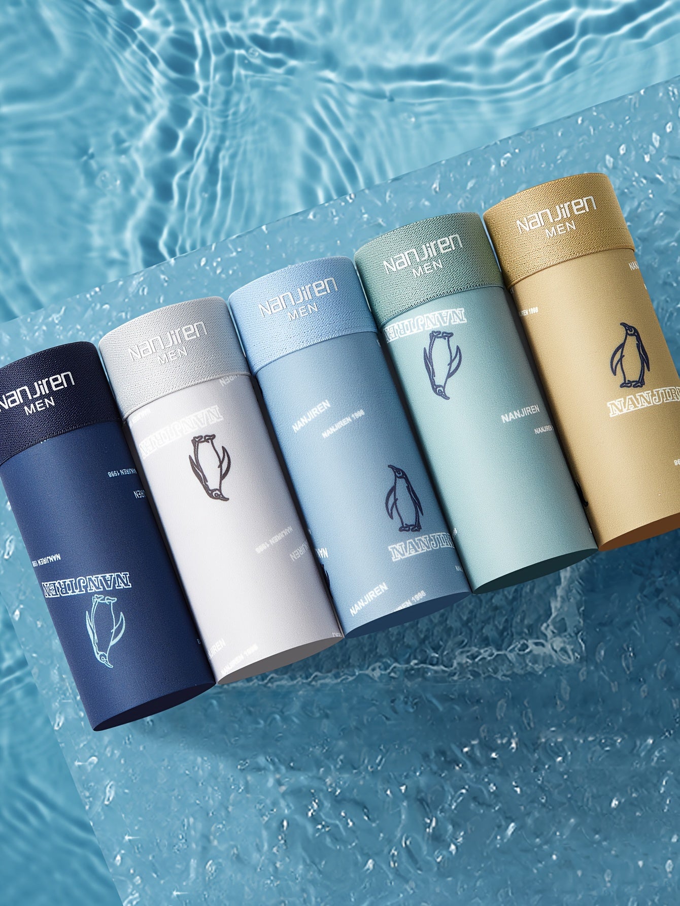 Men's Quick-Dry Penguin Print Underwear 5-Pack Shorts Polyester Spandex