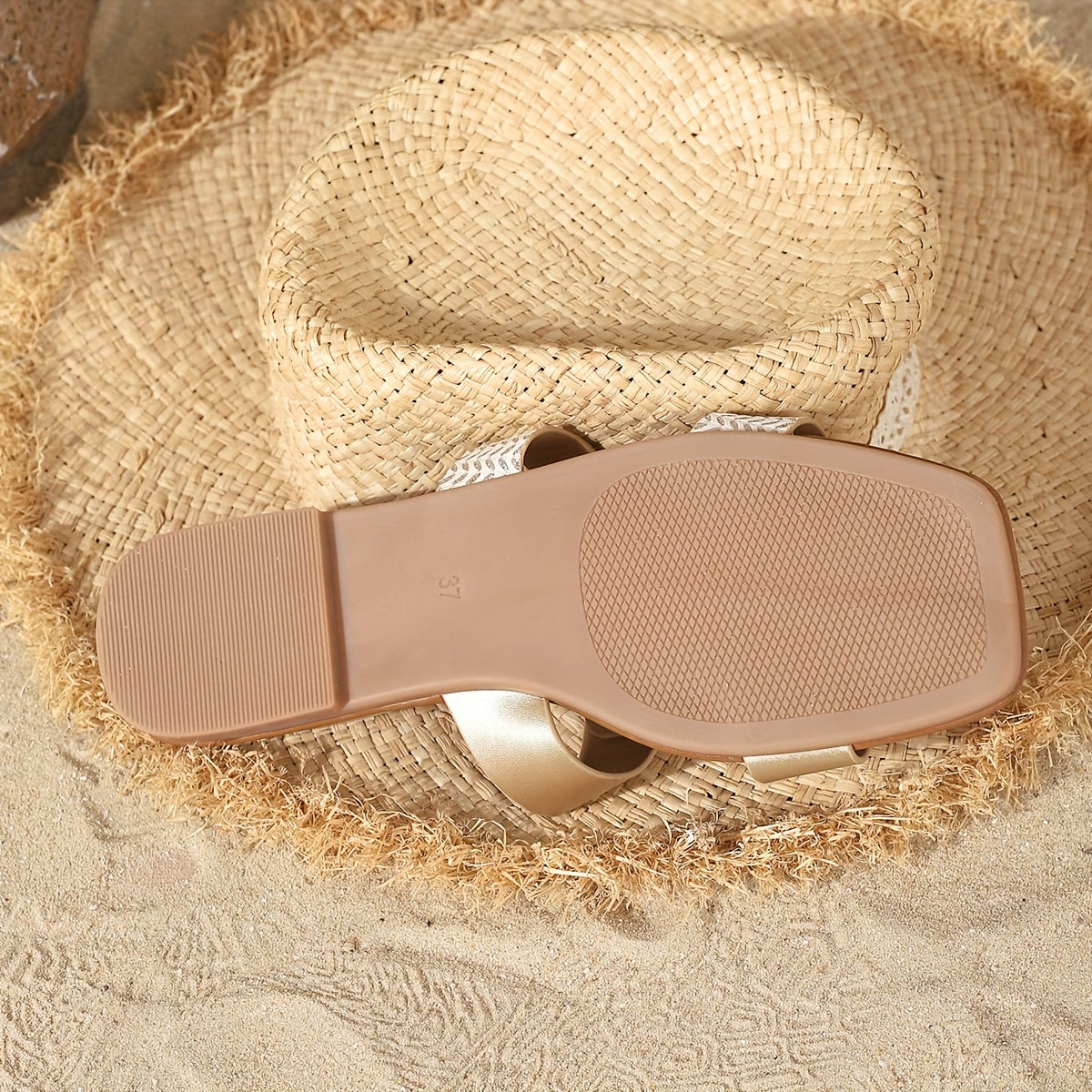 Women's Square-Toe Slide Sandals Two-Tone Gold and White Casual Summer