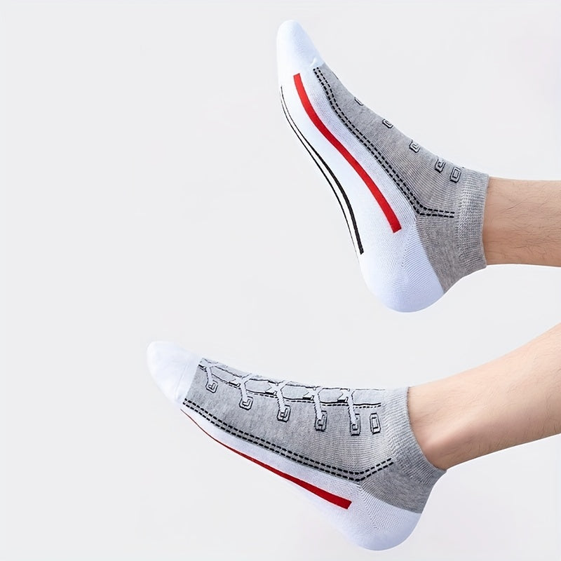 Мужские спортивные повседневные носки из хлопкового микса, 5 пар с геометрическим узором на обуви