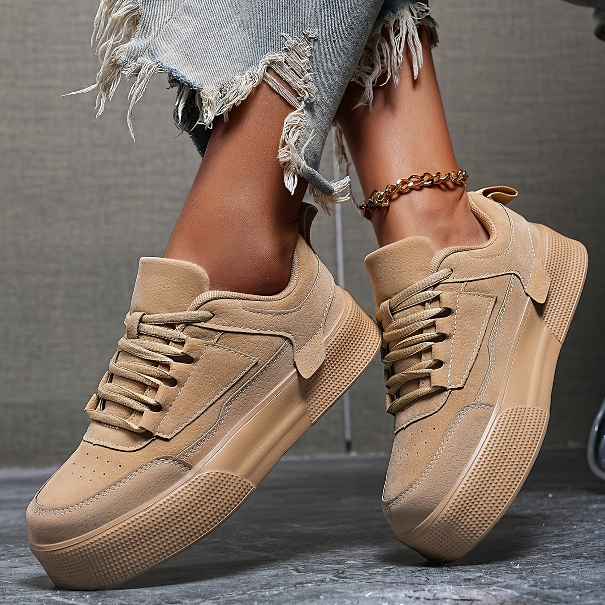 Women's Casual Solid Color Lace-Up Sneakers Lightweight Durable
