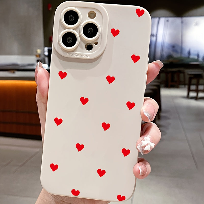 White and Red Heart TPU Phone Case for iPhone 6 to 16 Pro Max