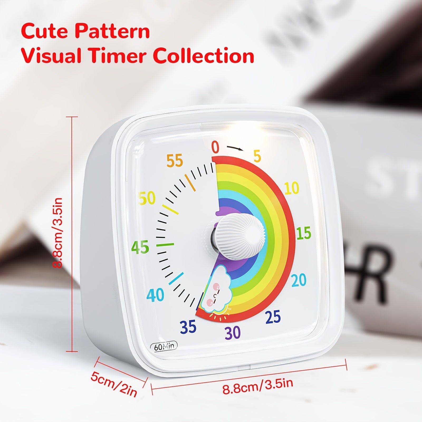 60-Minute Visual Countdown Timer with Night Light, Rainbow White Plastic
