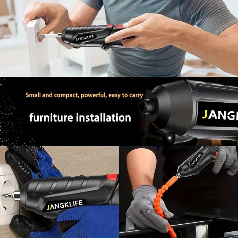 16-Piece Cordless Electric Screwdriver Set with 90° Rotatable Drill Rechargeable Lithium Battery and LED Light