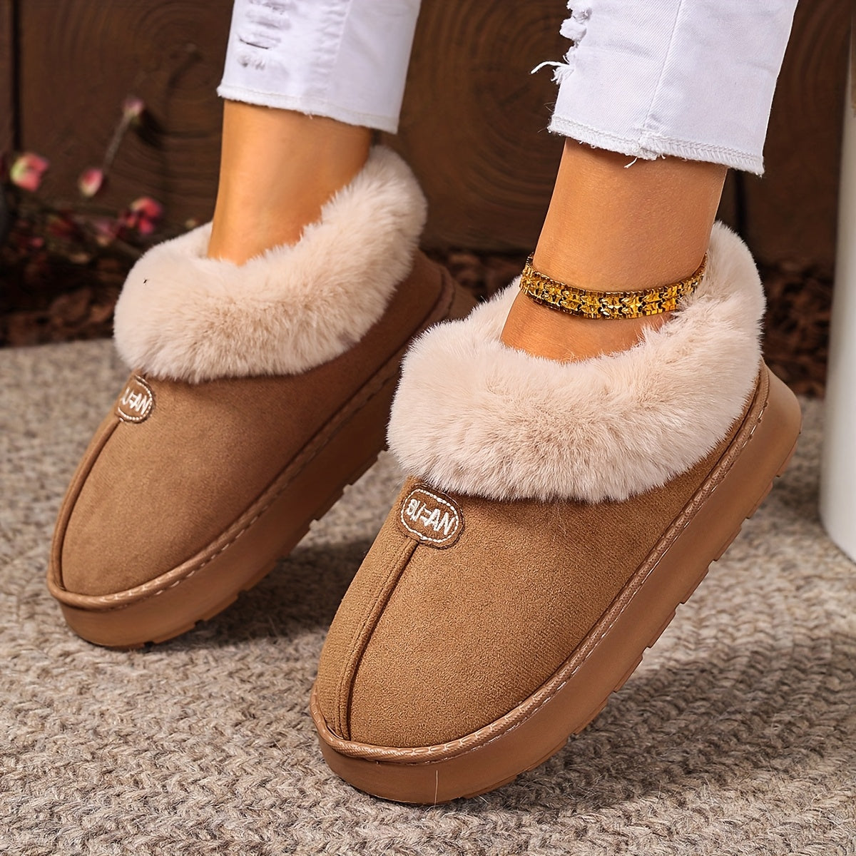 Ayollar uchun mo'ljallangan qalin oyoq kiyimlar, kuz-qish uchun issiq va qulay, qalin tagli, qulay indoor poyabzal