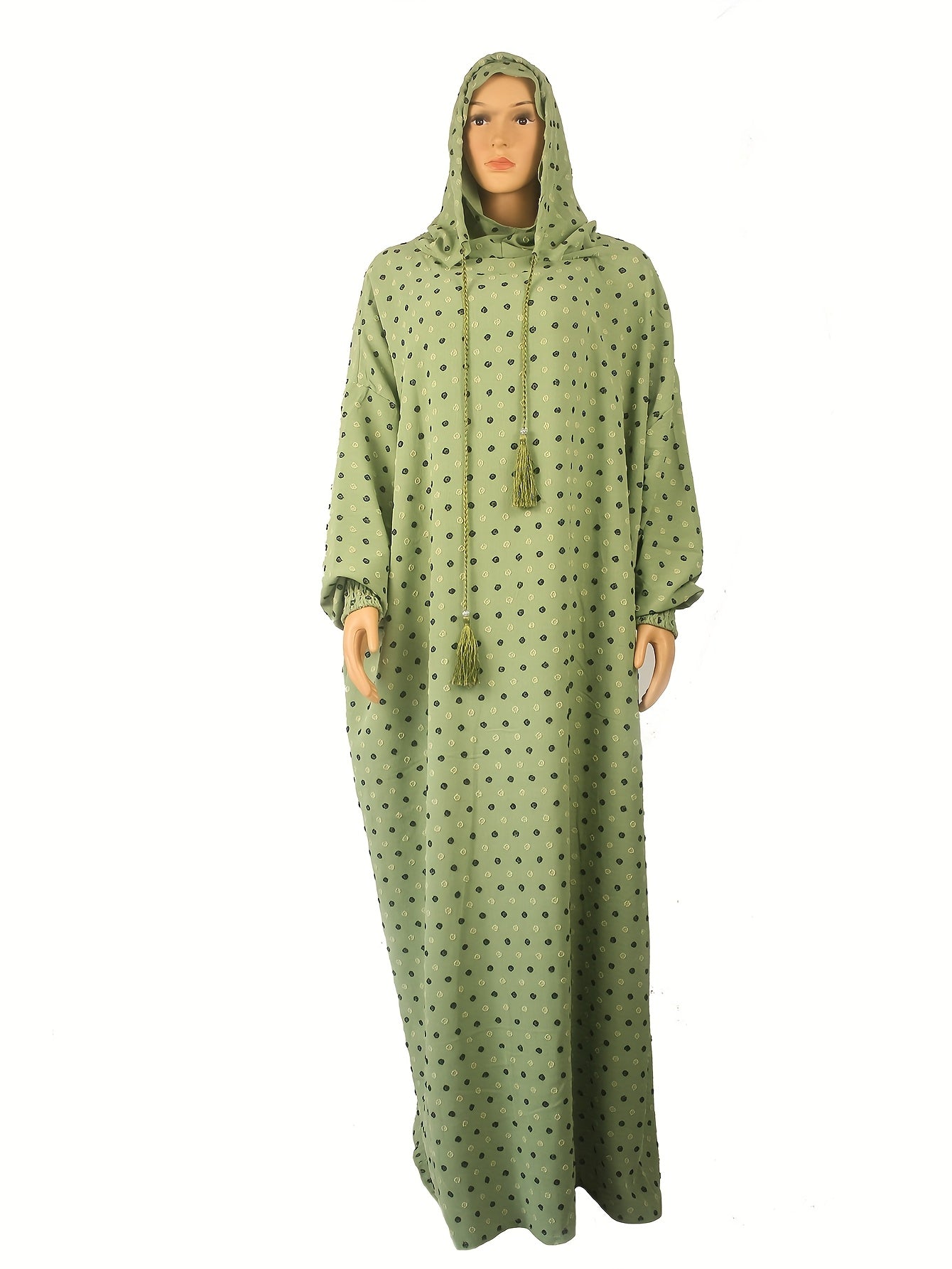 Plus Size Middle Eastern Abaya Turkish Kaftan Dress Hooded Puffed Sleeves Adjustable Waist