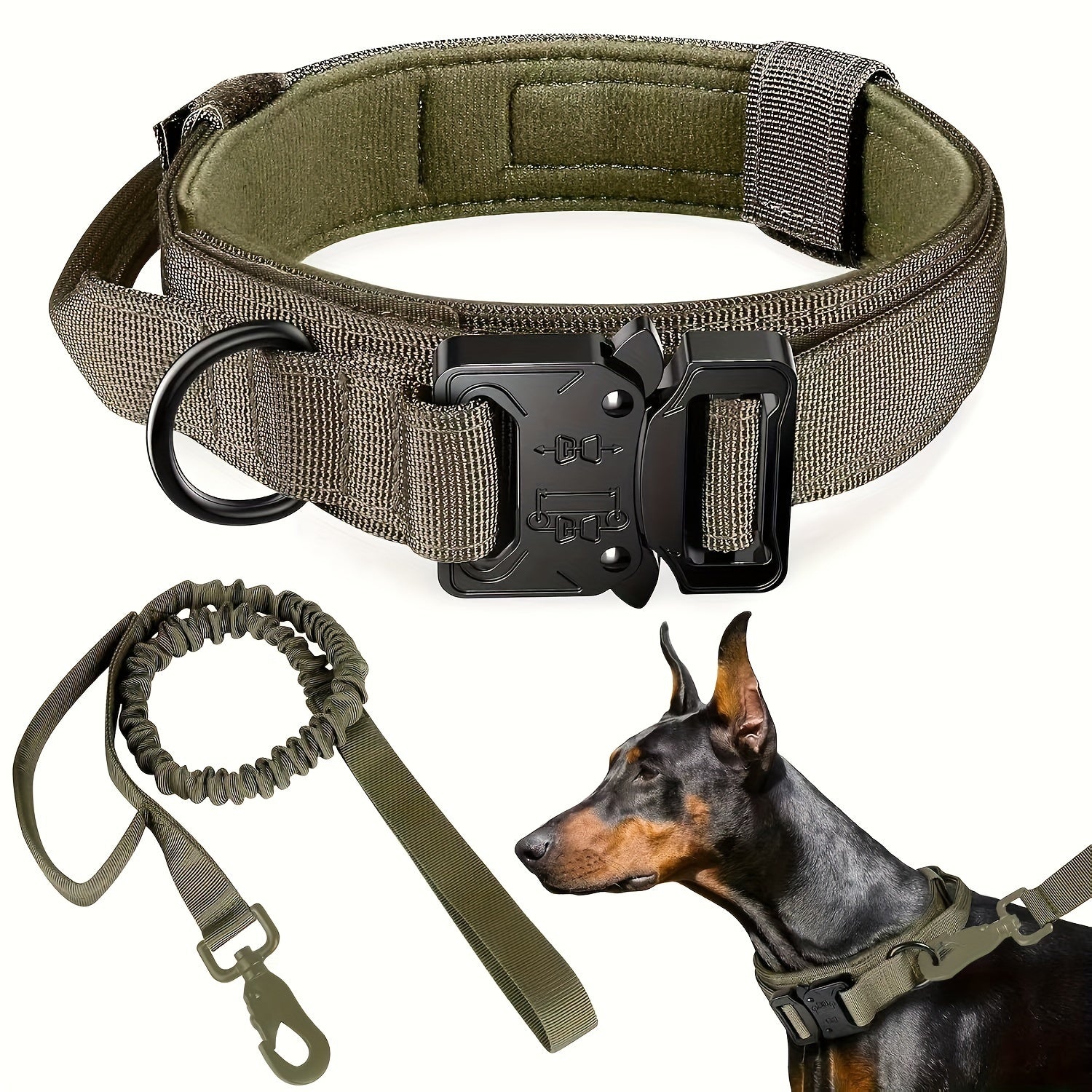 Collar táctico ajustable para perros con asa de control, hebilla de metal pesado para perros medianos y grandes