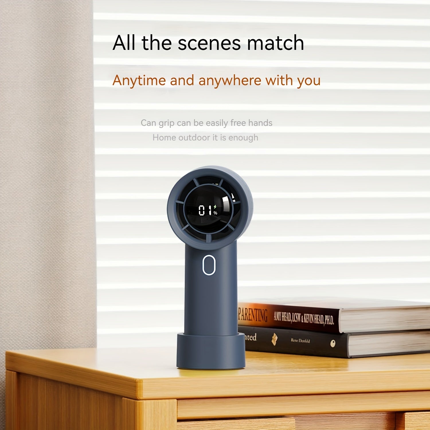 Портативный ручной вентилятор с цифровым дисплеем, турбо-режим высокой скорости, длительным временем работы от батареи