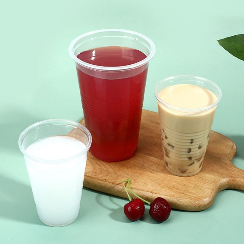 Ochiq plastmassa stakanlar 50-100 dona sovuq ichimliklar uchun muzli choy, sharbat, partiyaga mo‘ljallangan