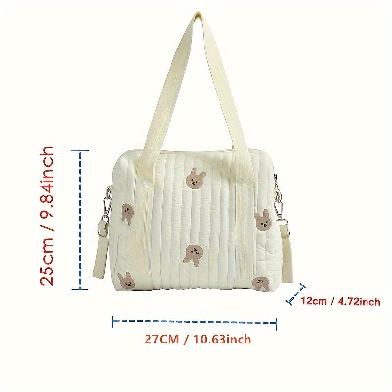 Spacious Embroidered Diaper Bag with Milk Bottle Organizer Multi-Functional Baby Stroller Hanging Bag