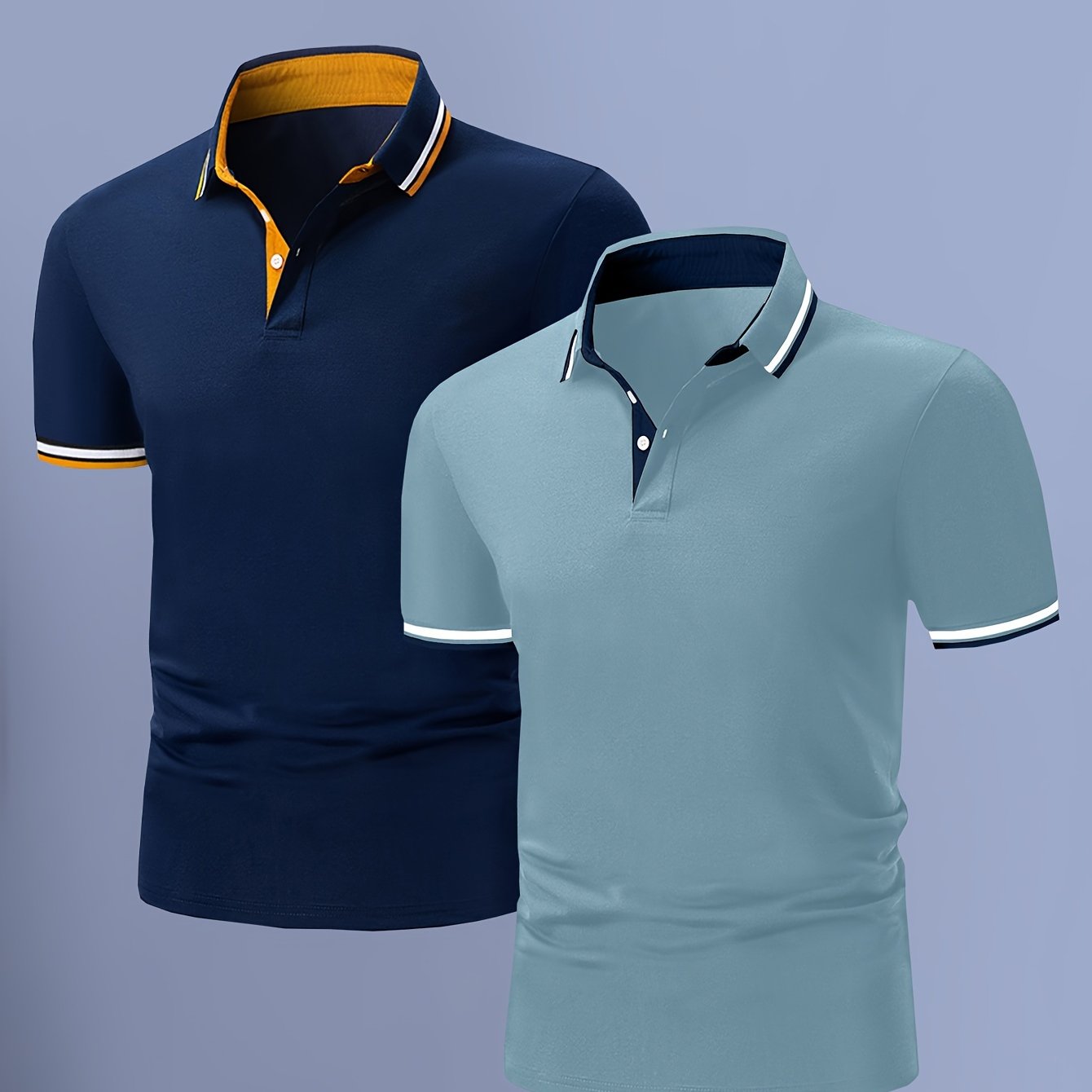 2 ta erkaklar uchun qisqa yengli ko'ylaklar, qarama-qarshi yenglar bilan - yengil polyester, pastel ko'k va pushti, oddiy moslama, yozda yoki sovg'a sifatida berish uchun ideal