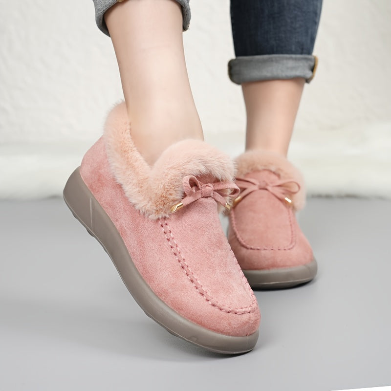 Women's Fleece-Lined Winter Boots with Plush Collar Slip-On Snow Boots