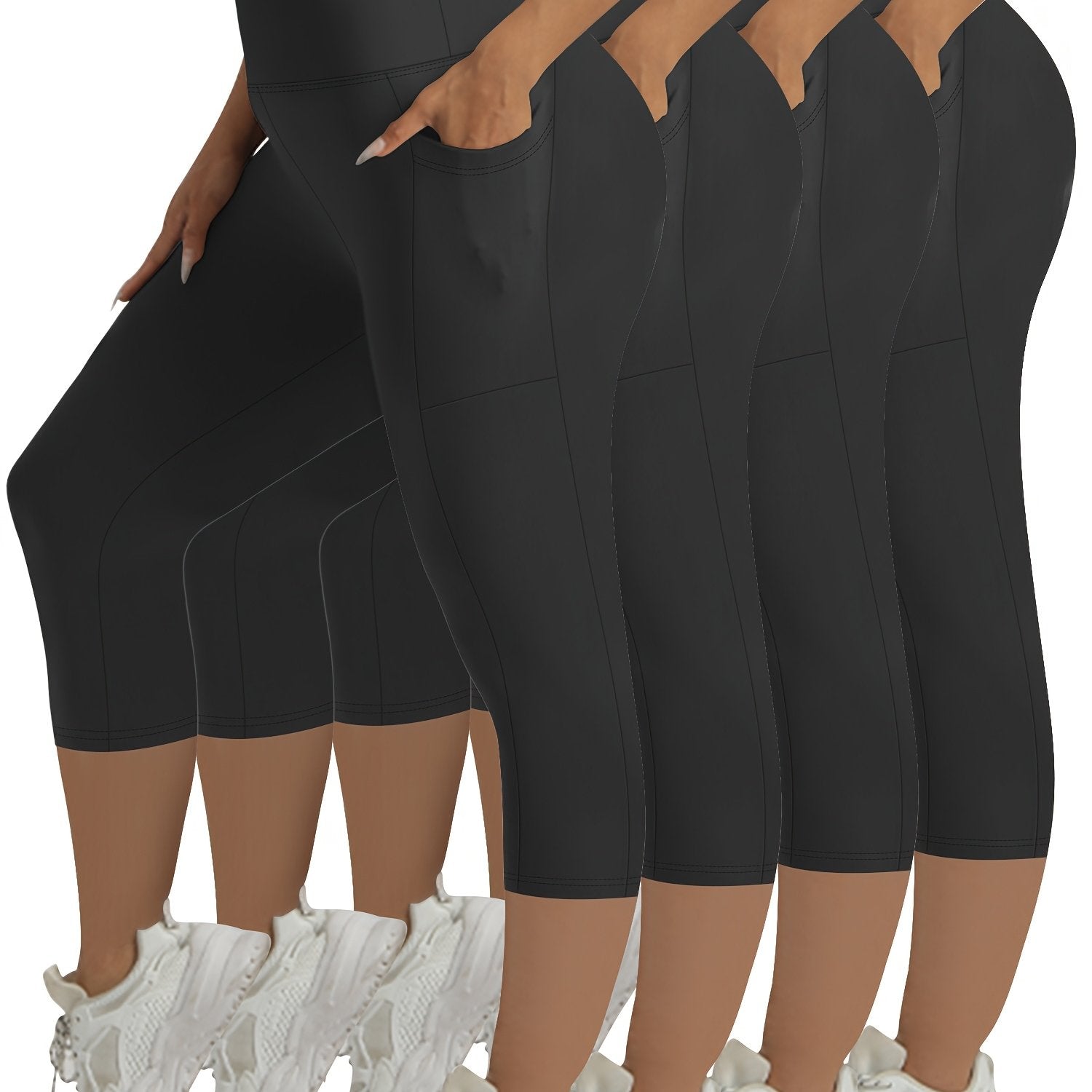 Plus Size High Elasticity Waist Lift Fitness Leggings 4-Pack for Running