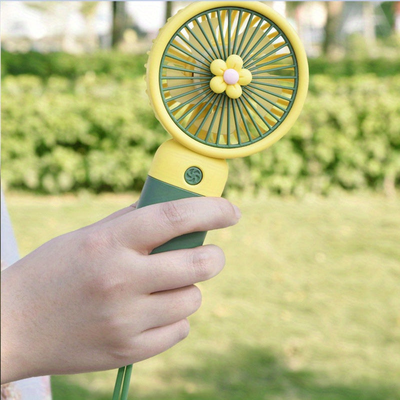 Mini Fan Portable Handheld Summer Flower Color Block USB Rechargeable