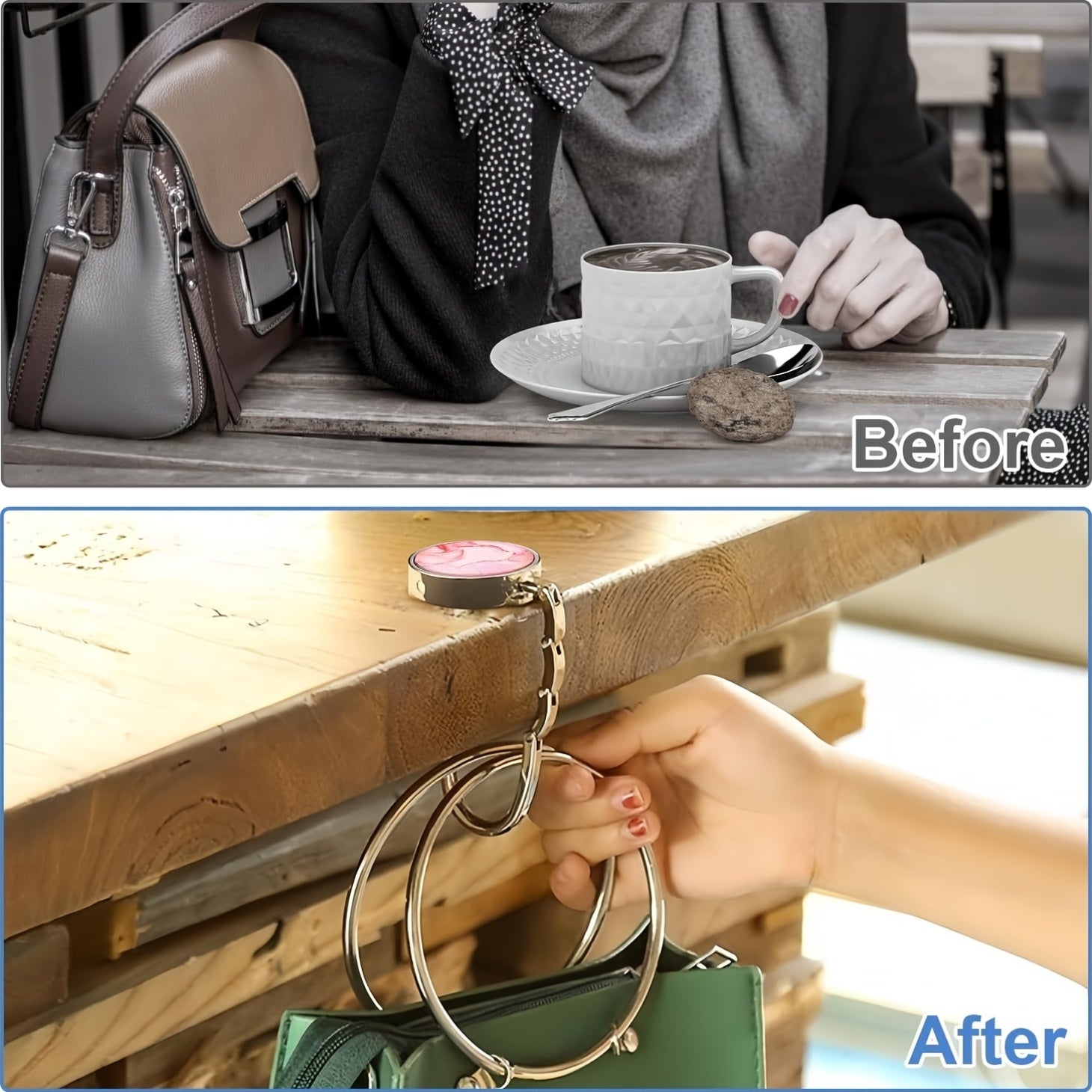 Portable Zinc Alloy Bag Hooks Set Foldable Heavy Duty Tabletop Organizer