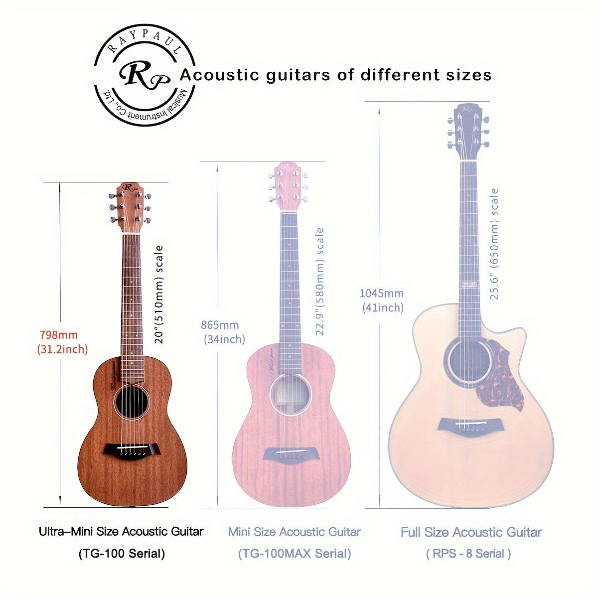 Travel Acoustic Guitar 76.2cm Sapele Back and Sides Rosewood Neck for Beginners and Family Use
