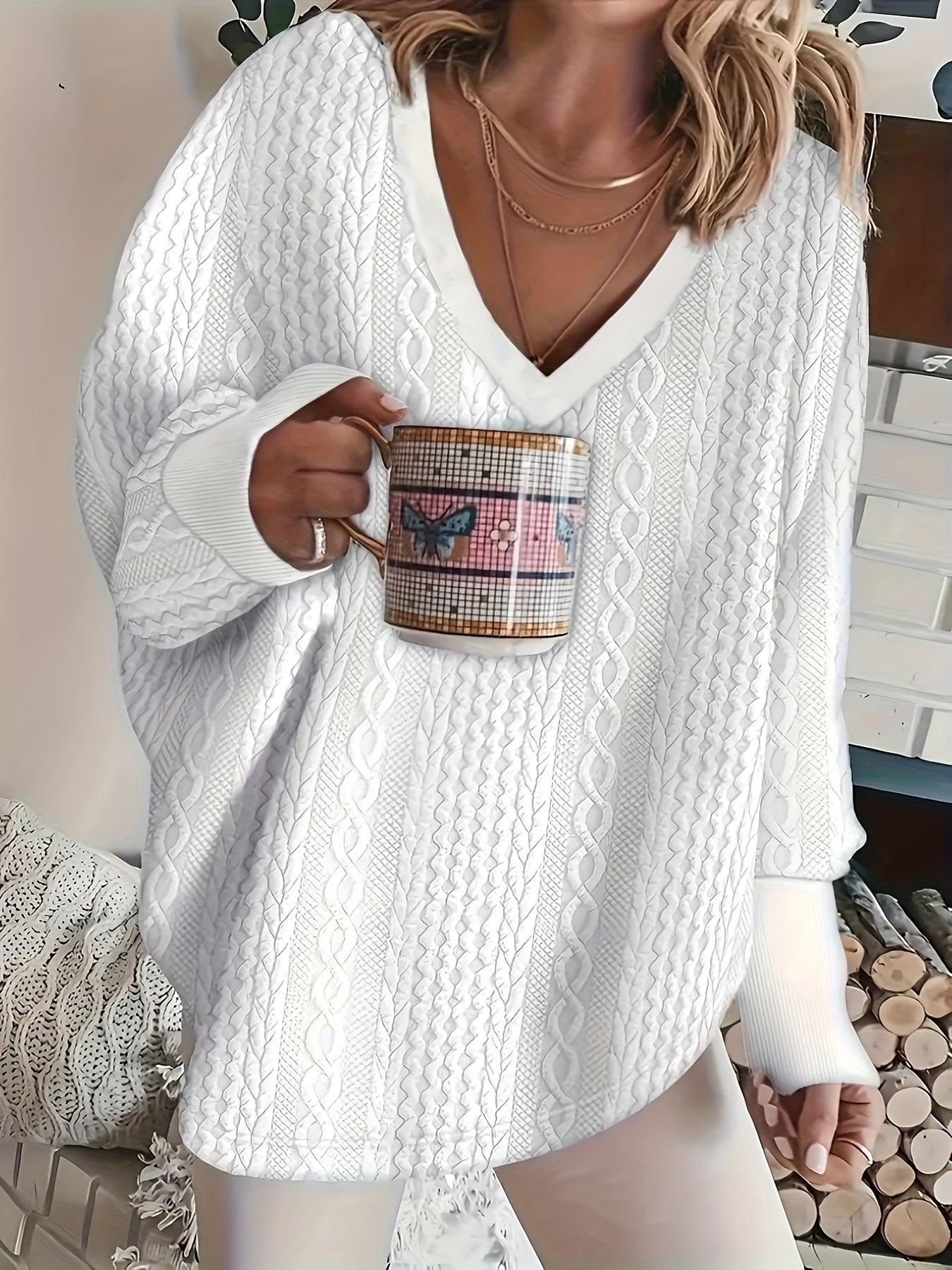 Women's Knitted Solid Color Round Neck Plus Size Top