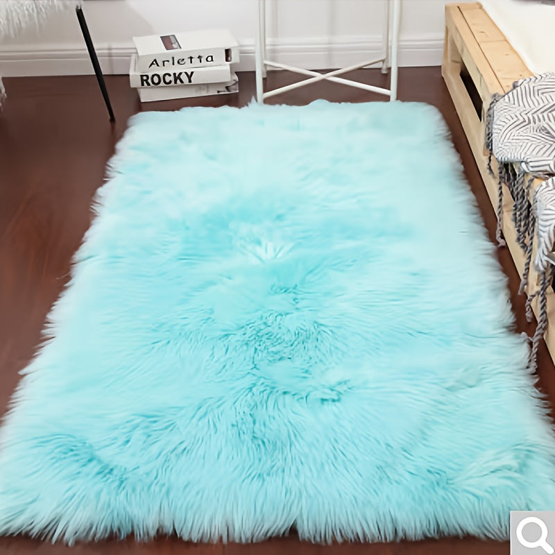 White Faux Sheepskin Rug, Plush Carpet for Living Room and Bedroom