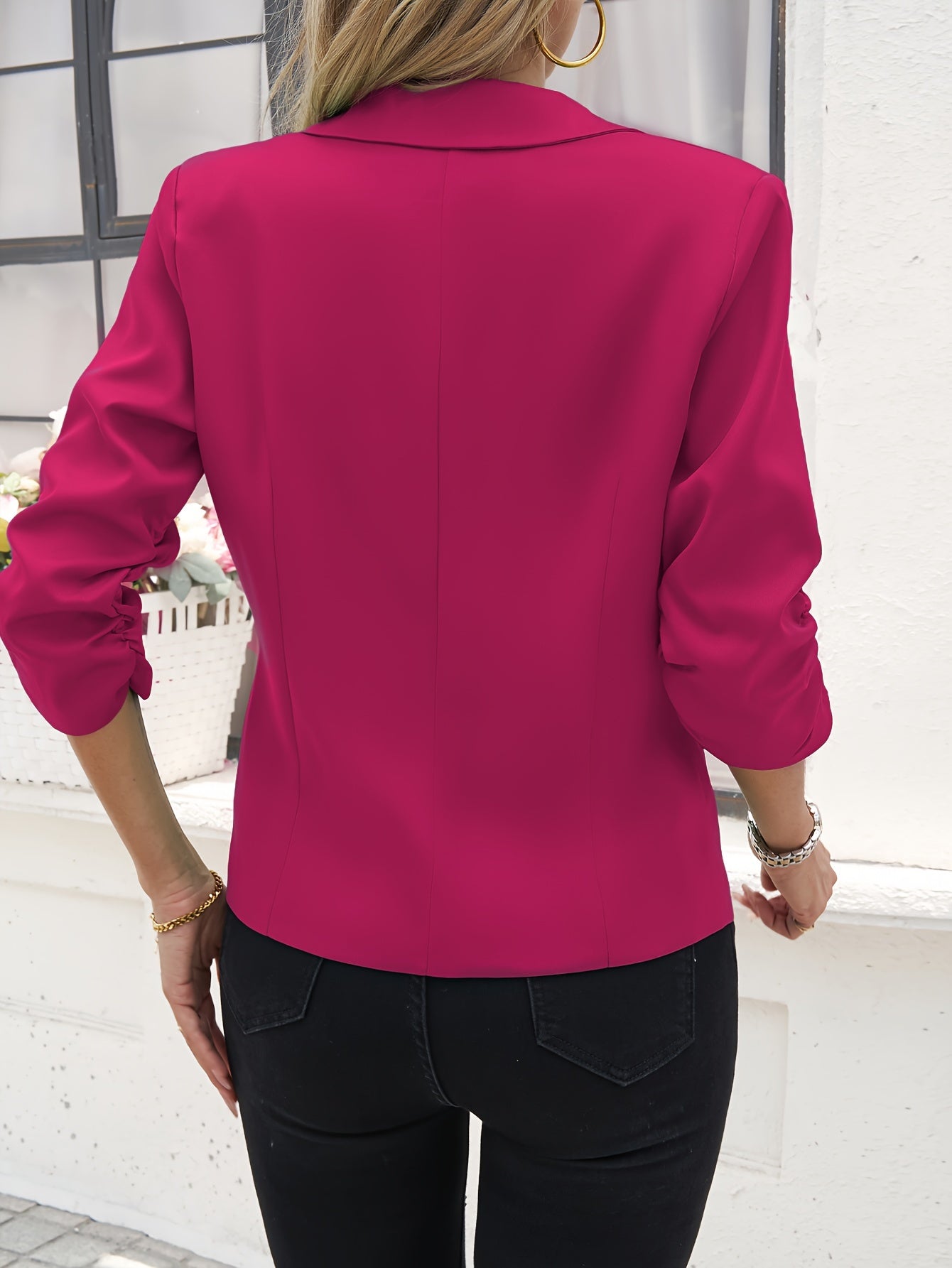 Women's Solid Polyester Button-Up Lapel Blazer for Office Wear